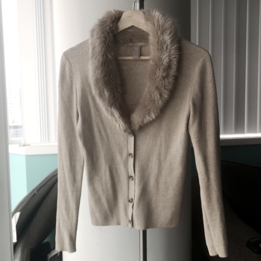 Banana Republic Faux Fur Collar Cardigan